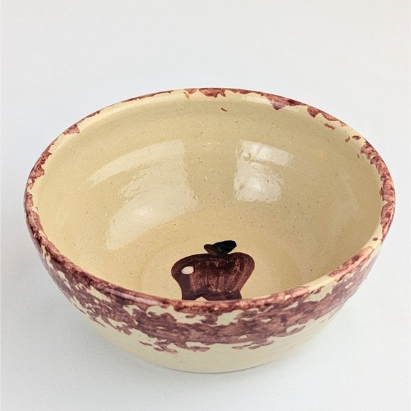 Handmade 6.5" Stoneware Bowl Red Apple Rustic Farmhouse Country Studio Pottery - Picture 2 of 10